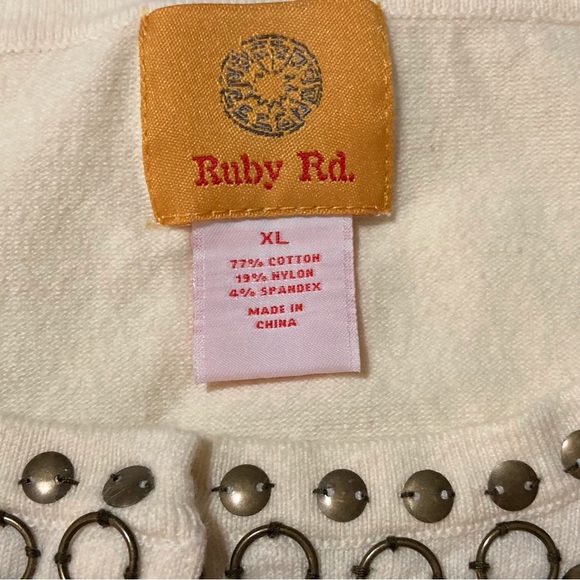 Ruby Rd Cream Cardigan with Embellished Neckline | Size XL | Elbow-length sleeve - Picture 4 of 8